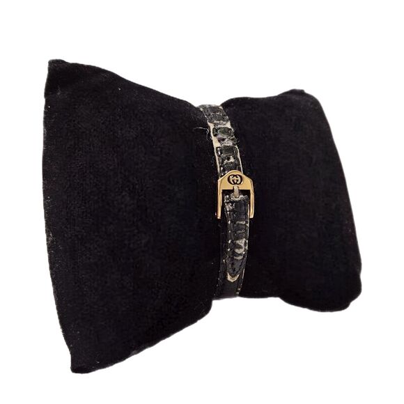 Gucci Vintage Y2K 18k Gold Plated GG Black Face Leather Band Dainty Stack Watch - Picture 2 of 9